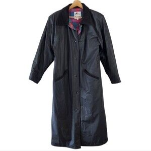 Misty Harbor Vintage Black Long Collared Raincoat Trench Coat
